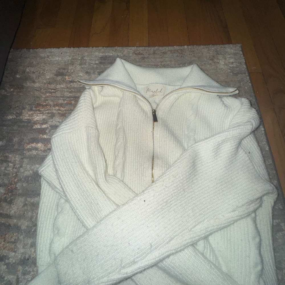Marled Ivory Zip-Up Sweater